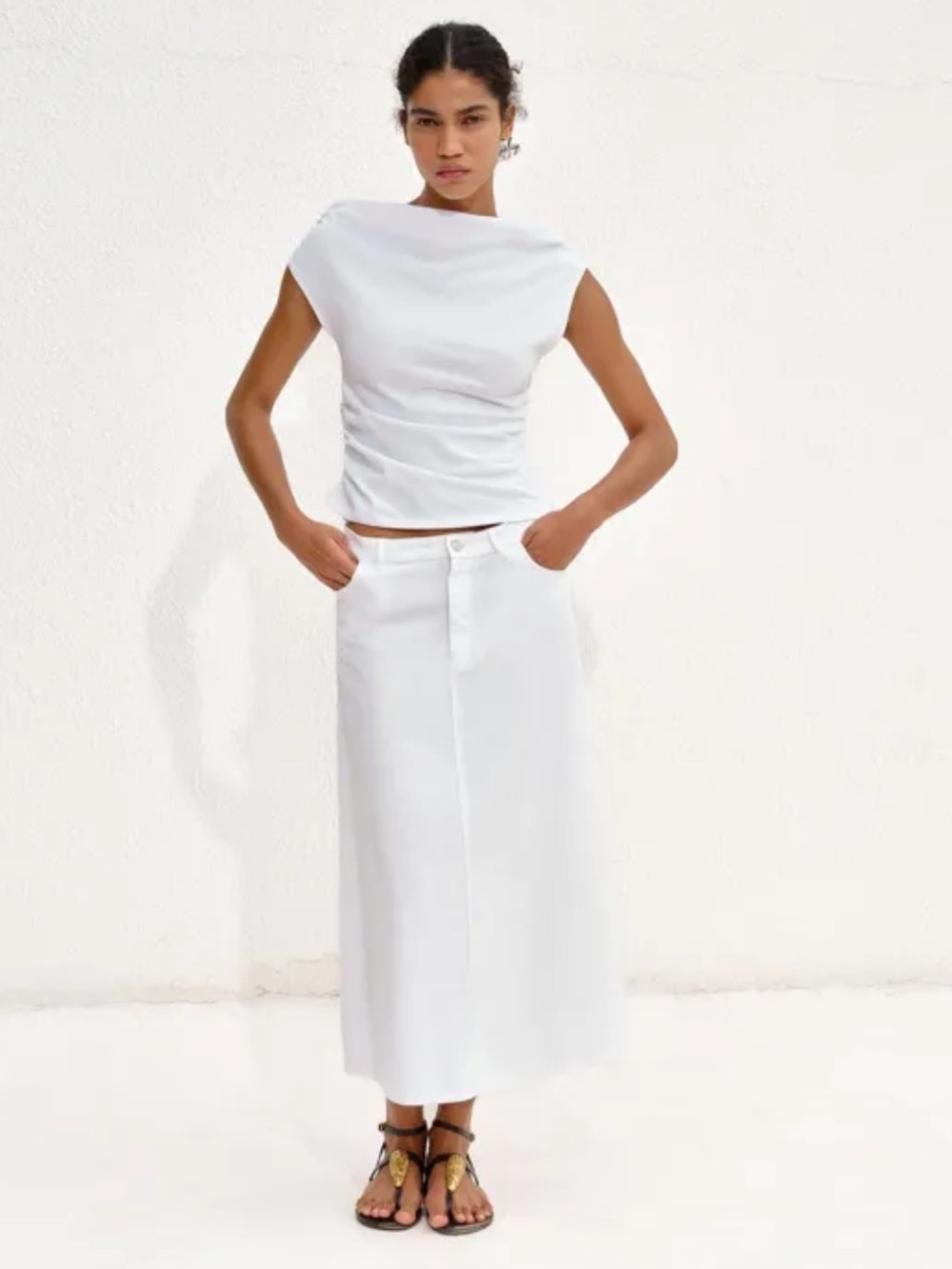 Zara RUCHED ASYMMETRIC off the shoulder Top WHITE 0/1198/180/250